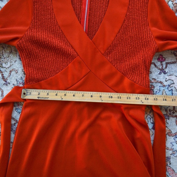 Vintage union made rust Orange Long Sleeve V-Neck Gown for Weddings large - Picture 10 of 14